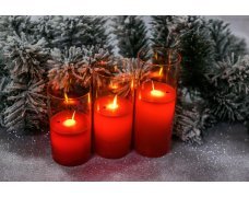 Набор красных свечей в стекле 3шт с воском на батарейках(задуваемая)