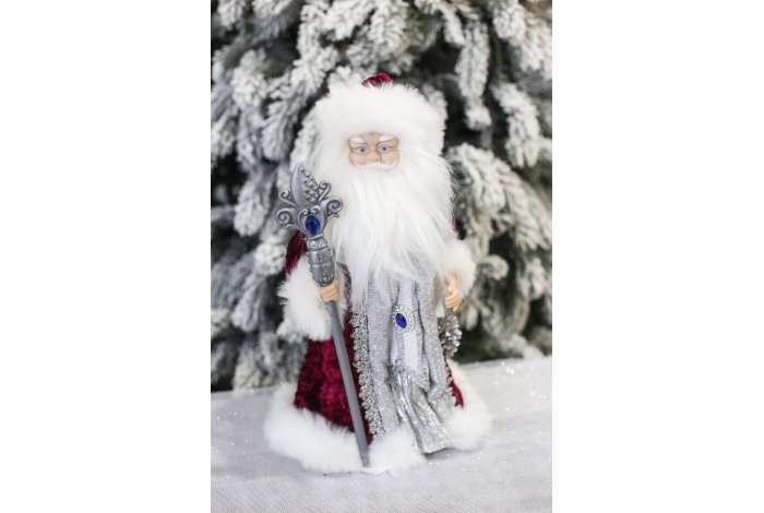 Дед Мороз бордовый с серебром музыка 40см
