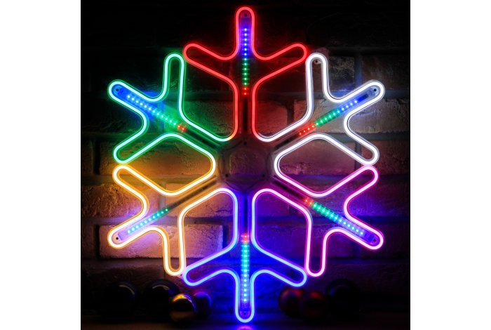 Каркасная светодиодная фигура Снежинка разноцветная,60 см