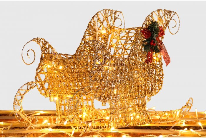 Фигура Санки светодиодные новогодние 70 см, каркасные, золотой 16 pcs